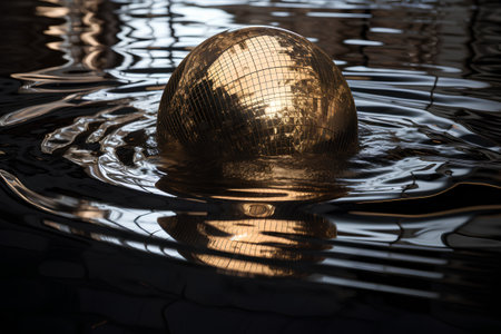 Golden egg on water surface with reflection. 3d render illustration.の素材