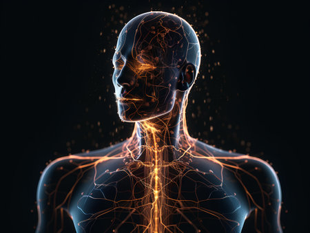 3d Illustration of Human Body with Vibrant Particlesの素材