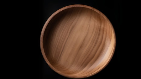Wooden plate isolated on black background with clipping path. Top view.の素材