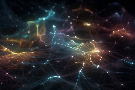 abstract background with glowing particles and lines, 3d render illustrationの素材