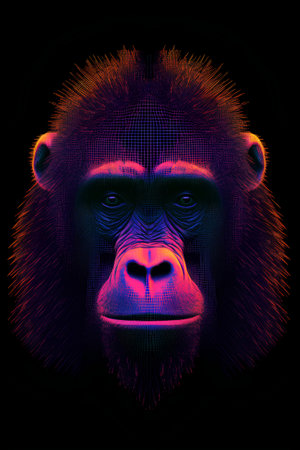 Portrait of a gorilla in a low poly style on a black backgroundの素材