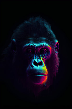 Low poly portrait of a chimpanzee in a low poly style.の素材