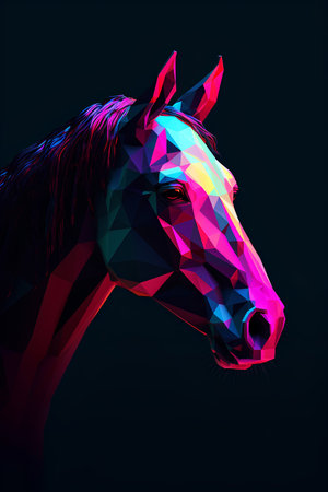 Horse head in polygonal style on dark background. Vector illustration.の素材