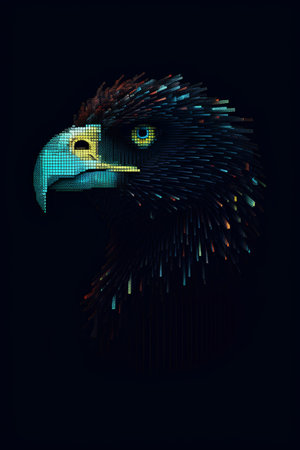 Eagle head with digital glitch effect. 3d rendering illustration.の素材