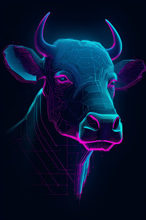 Abstract bull head on a dark background. Vector illustration for your designの素材