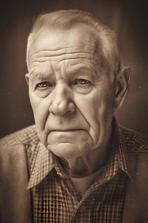 Portrait of an old man with a sad expression. Toned.の素材
