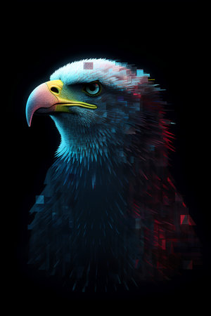 Eagle head with glitch effect on black background. 3d renderingの素材