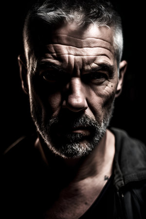 Portrait of an elderly man on a dark background. Toned.の素材