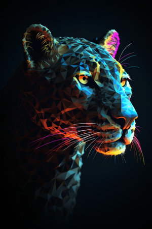 Abstract low poly leopard portrait on a dark background. Vector illustrationの素材