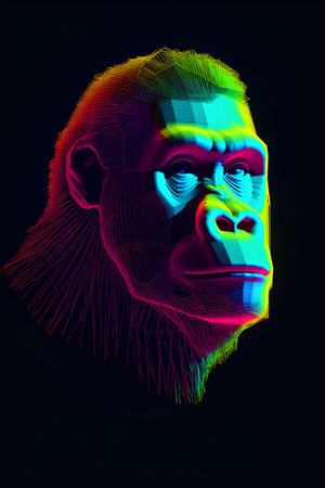 Neon portrait of a monkey on a dark background. Vector illustration.の素材