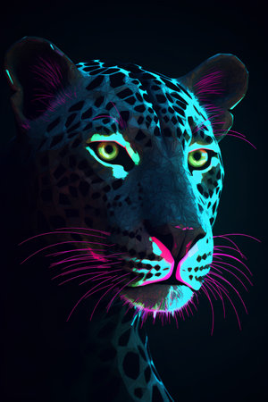 Portrait of a leopard on a black background. 3d renderingの素材