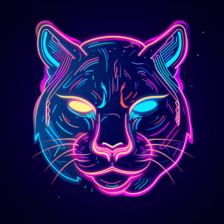 Neon portrait of a cat in neon style. Vector illustration.の素材