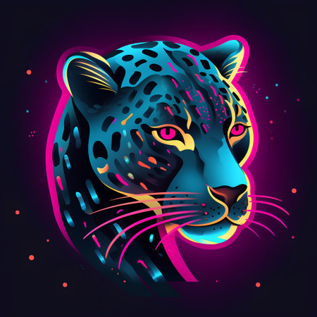 Neon leopard portrait. Vector illustration of a beautiful leopard head.の素材