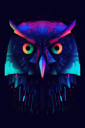 Owl head with glitch effect on dark background. Vector illustration.の素材