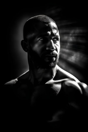 Portrait of a handsome muscular african american man on black backgroundの素材