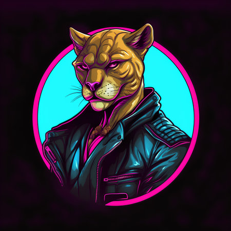 Panther in a leather jacket on a dark background. Vector illustration.の素材