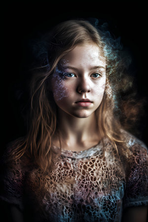Portrait of a beautiful little girl with fantasy make-up. Halloween.の素材
