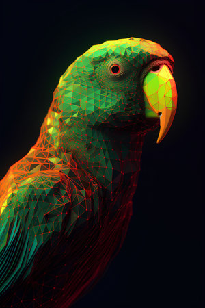 Low poly parrot on a black background. 3d rendering.の素材