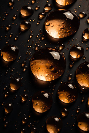 Water drops on a black background with copy space. Abstract background.の素材