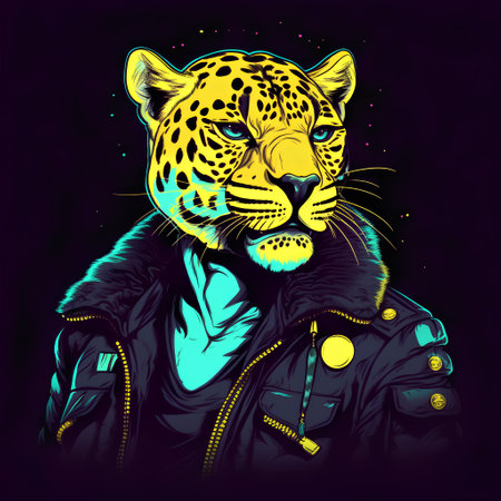 Leopard in a leather jacket. Vector illustration for your design.の素材
