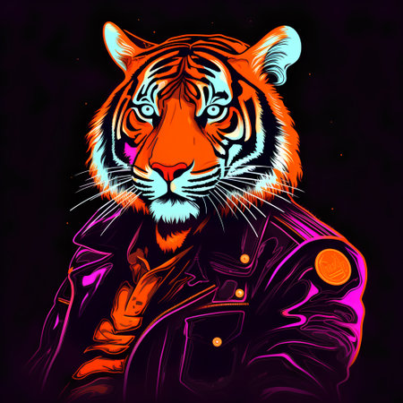 Tiger in a leather jacket. Vector illustration for your design.の素材