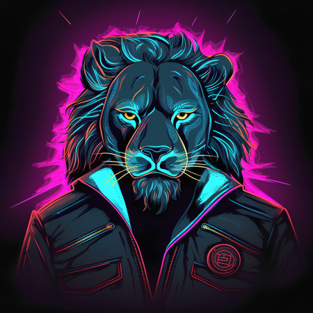 Lion in a jacket on a dark background. Vector illustration.の素材