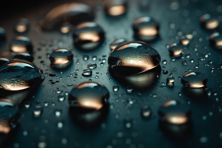 Water drops on a dark background. Shallow depth of field.の素材