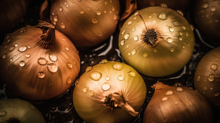 onion with water drops, close-up, selective focus.の素材