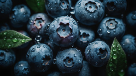 Fresh blueberries with water drops. Blueberry background. Close up.の素材