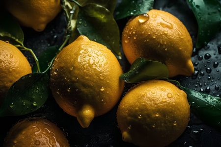 Tangerines with leaves on a black background. Toned.の素材