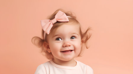 Portrait of a cute little girl with a pink bow on her headの素材