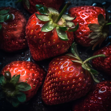 Fresh strawberries on a dark background. Selective focus. Toned.の素材