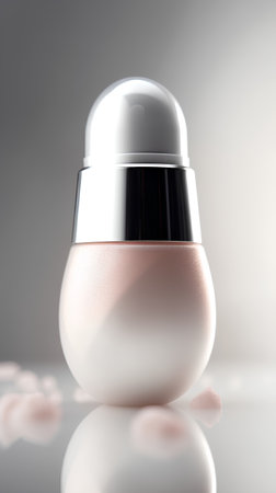 Cosmetic branding, glamour lip gloss and make-up concept - Beige nail polish bottle on glossy background, 3D renderの素材