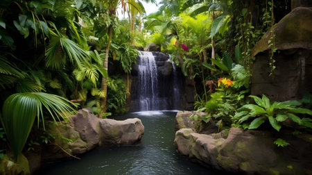Waterfall in tropical rainforest. Tropical rainforest with waterfall.の素材