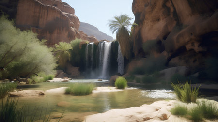 Waterfall in the desert of Wadi Musa, Jordan.の素材