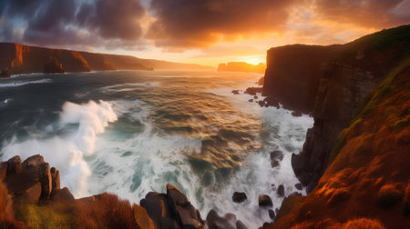 Fantastic sunset over the cliffs of Moher, County Clare, Irelandの素材