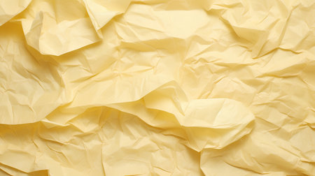 Crumpled paper background. Yellow crumpled paper texture.の素材