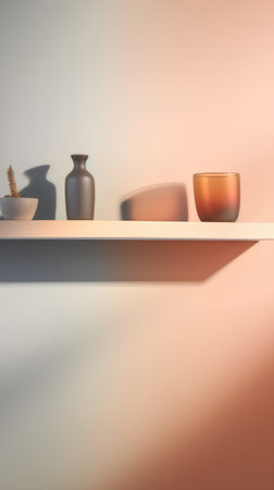 White shelf with vase and vase on wall. 3d renderの素材