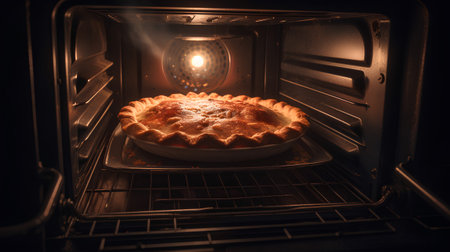 Freshly baked homemade pie in the oven. Selective focus. Toned.の素材