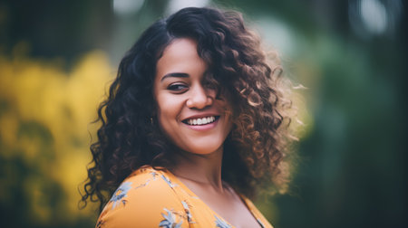 Portrait of a young beautiful african american woman with curly hairの素材