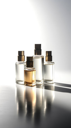 perfume bottles on a white background. 3d render illustrationの素材
