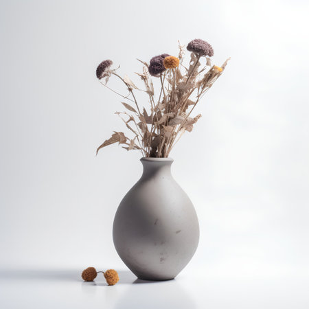 Dried flowers in vase on white background. Minimal concept.の素材