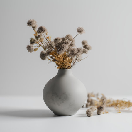 Vase with dried flowers on white background. 3d rendering.の素材