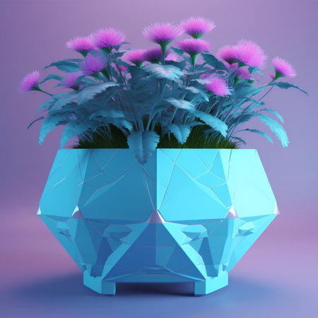 Artificial plant in a pot. 3D illustration. Blue background.の素材