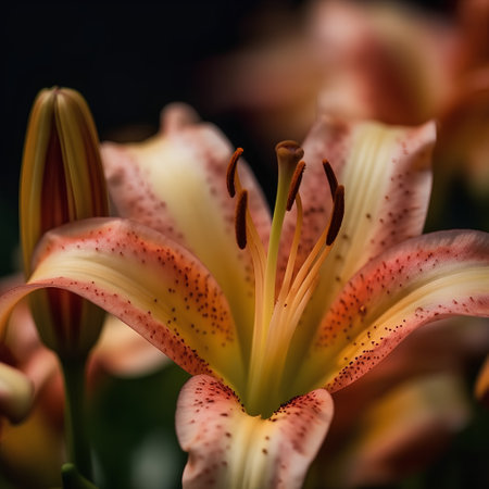 beautiful lily flower on a dark background macro close-upの素材