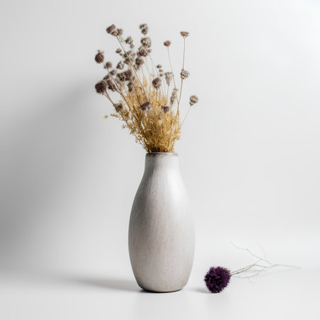 Vase with dried flowers on white background. Minimal concept.の素材
