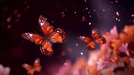 Butterflies flying in the night sky with bokeh effectの素材