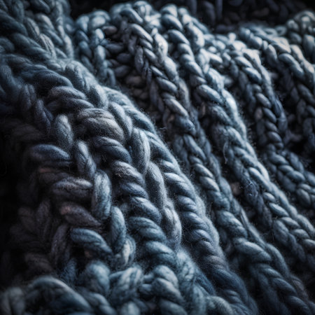 A closeup of a hand knitted fabric texture. Shallow dof.の素材
