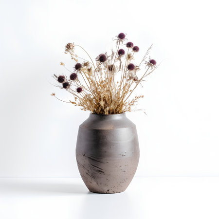Vase with dried flowers on a white background. Copy space.の素材