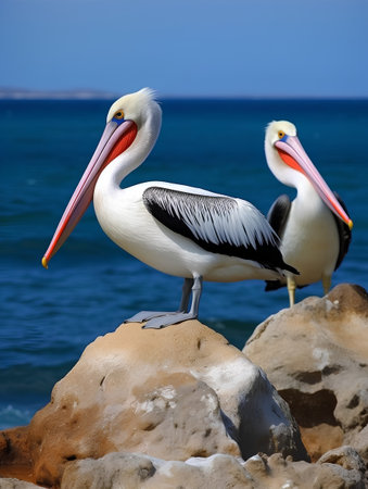 Pink-backed Pelican (Pelecanus rufescens) on the rocksの素材
